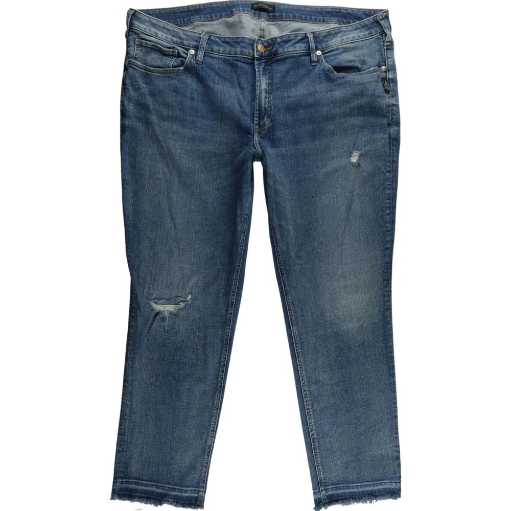 Silver Boyfriend Jeans Women's Plus 22 Raw Hem Cuffs Stretch High Rise B958